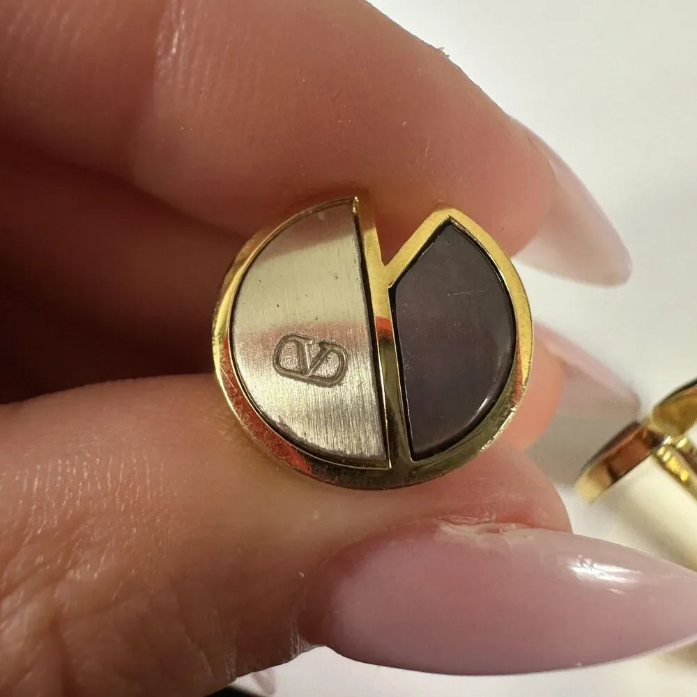 Valentino Garavani Cufflinks Tie Bar Set Mens Gold Mother Of Pearl Shell Logo